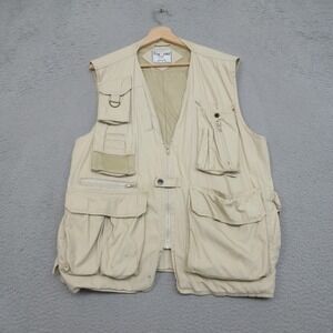 Foxfire Utility Vest Mens L Beige Cotton Canvas Fishing Travel Pockets Outdoor